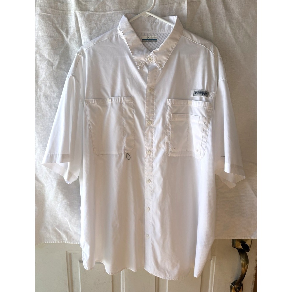 Columbia White PFG Short Sleeve Button Down Shirt Men's Size XXL‎